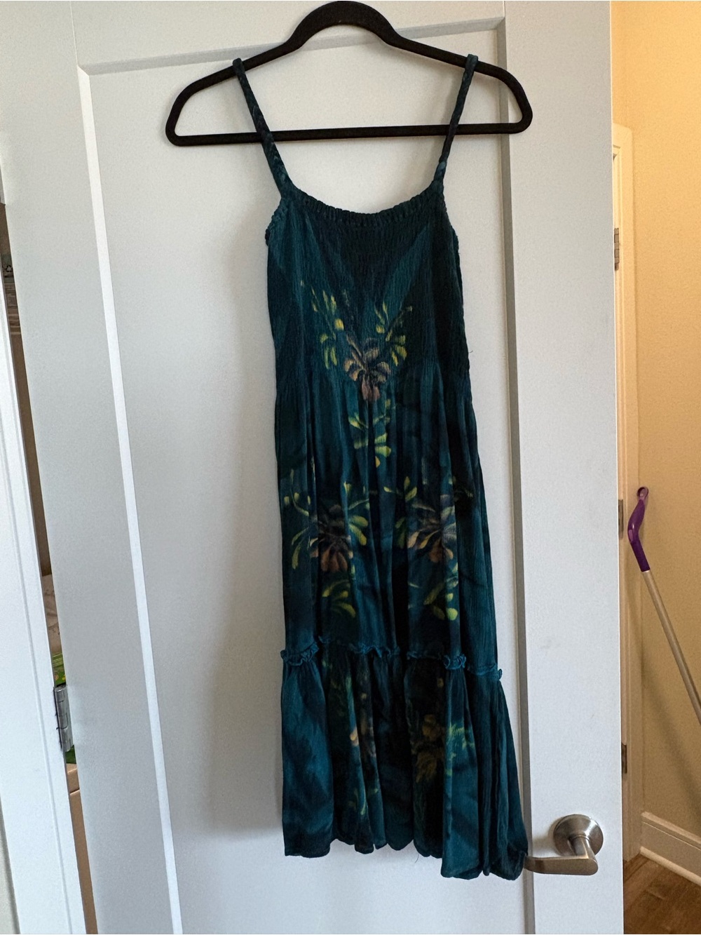 Teal Floral Tiered Spaghetti Strap Maxi Dress